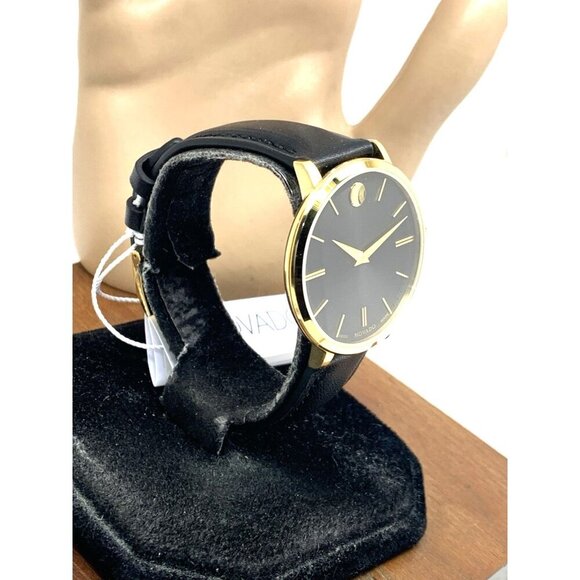 Movado Womens Watch 0607091 Ultra Slim Black Dial Swiss Quartz Gold Leather 35mm main image 4